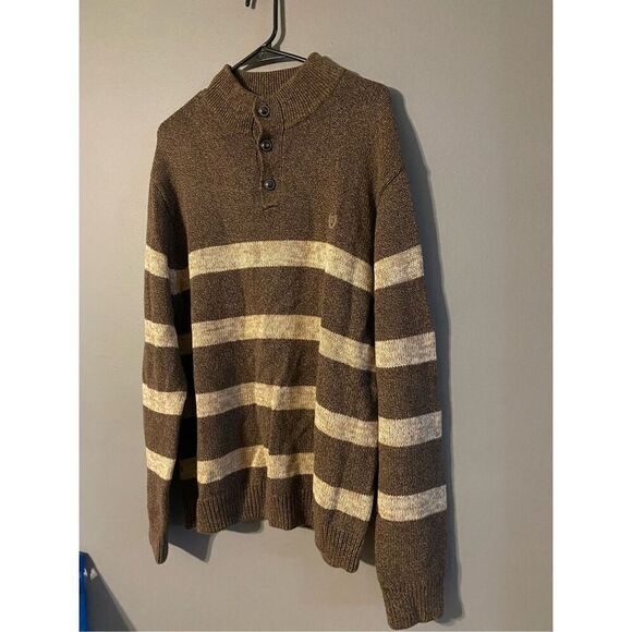 Chaps Men's Classic-Fit Striped Mockneck Twist Sweater Walnut Size XL - Picture 3 of 7